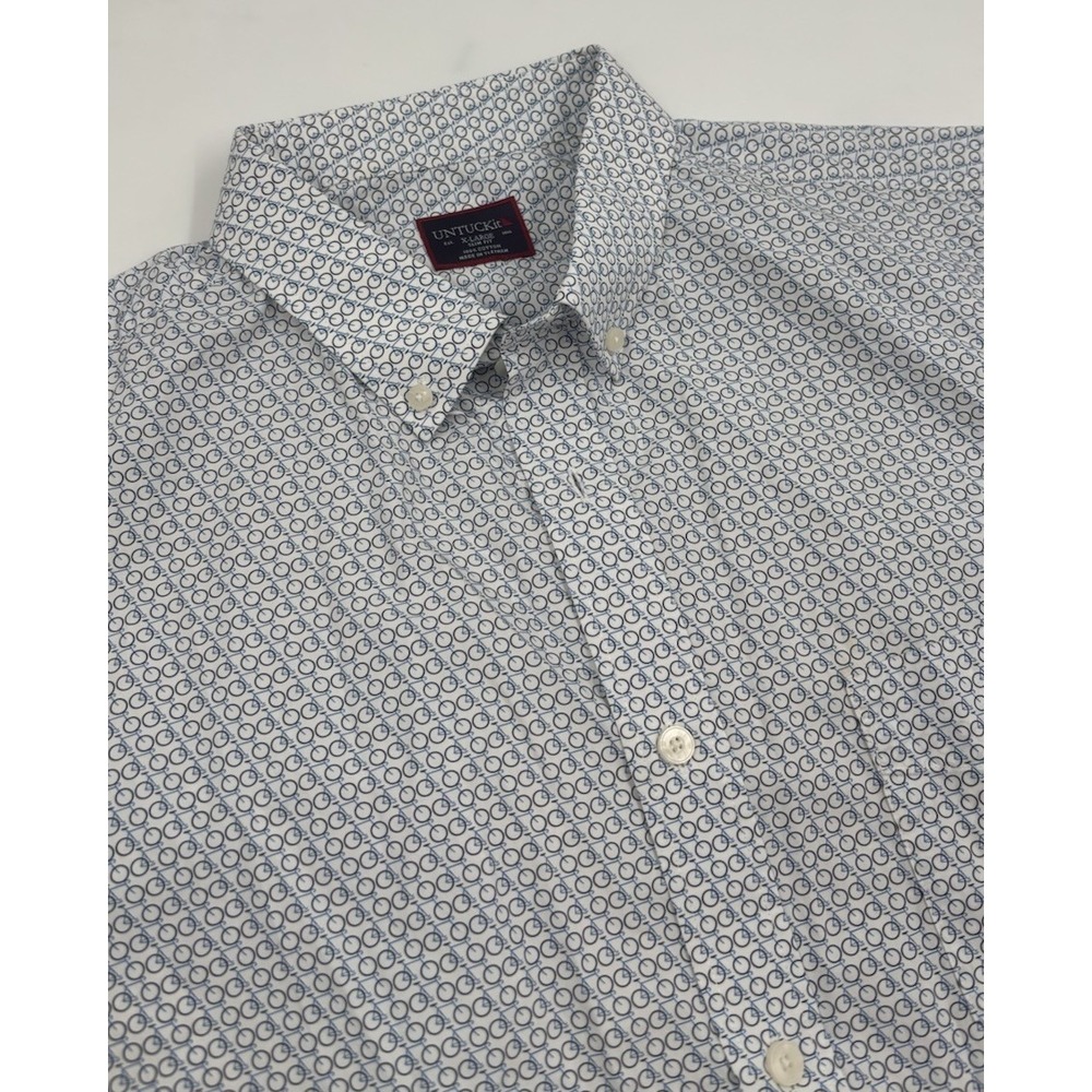UNTUCKit Men's‎ XL Slim Fit Cotton White Bicycle Graphic Short Sleeve Shirt
